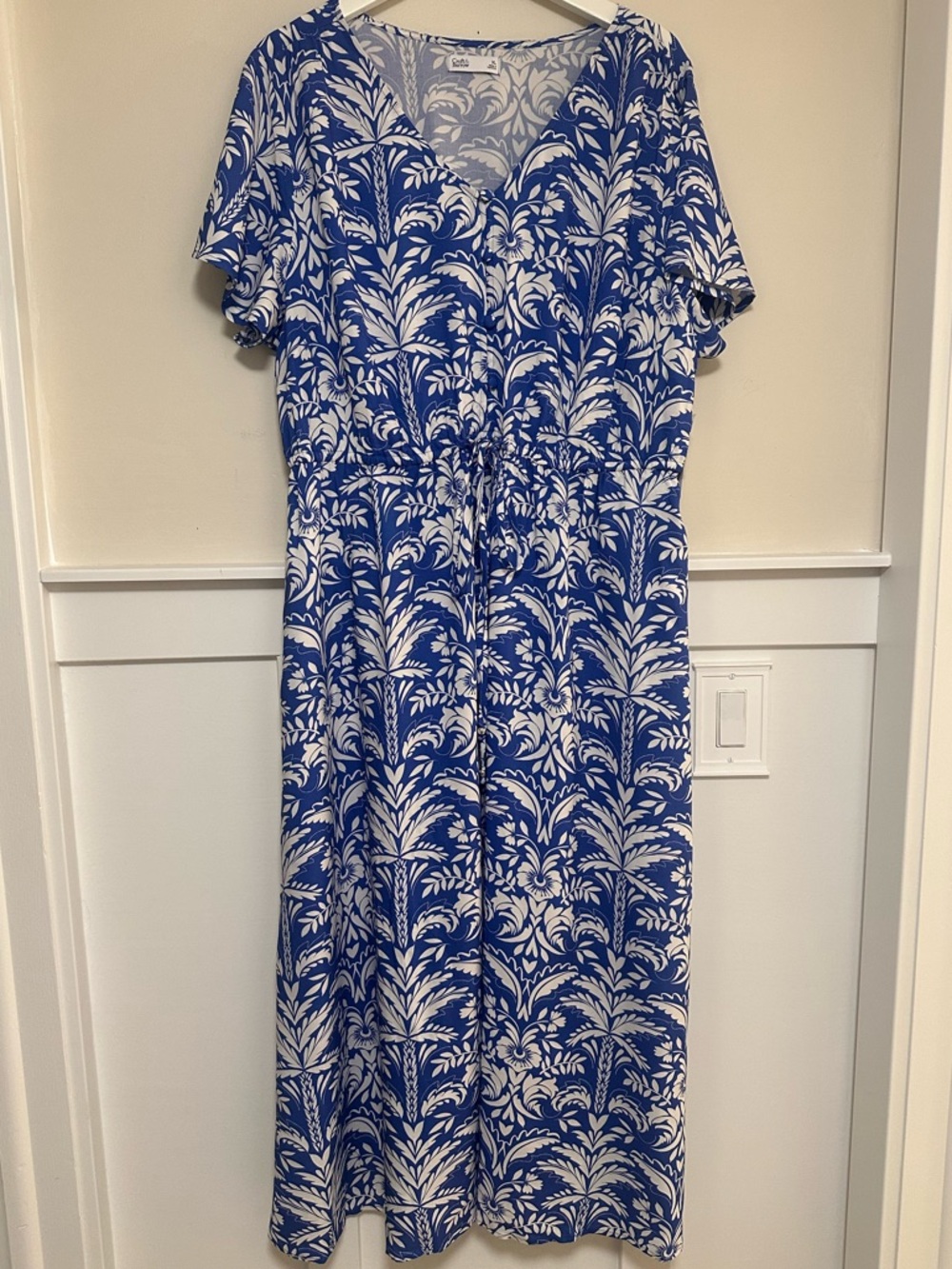 croft & barrow Blue and White V-Neck Maxi Dress with Drawstring Waist